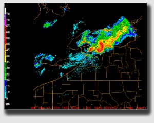 A radar plot of the Syracuse-Buffalo derecho of September 7, 1998.